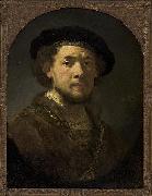 Bust of a man wearing a cap and a gold chain. Rembrandt